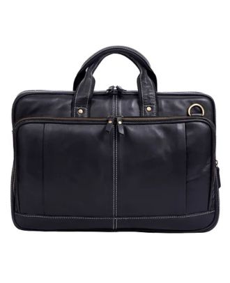 Black Leather Shoulder Bag Handmade Laptop Satchel College Messenger