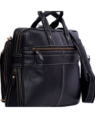 Black Leather Shoulder Bag Handmade Laptop Satchel College Messenger